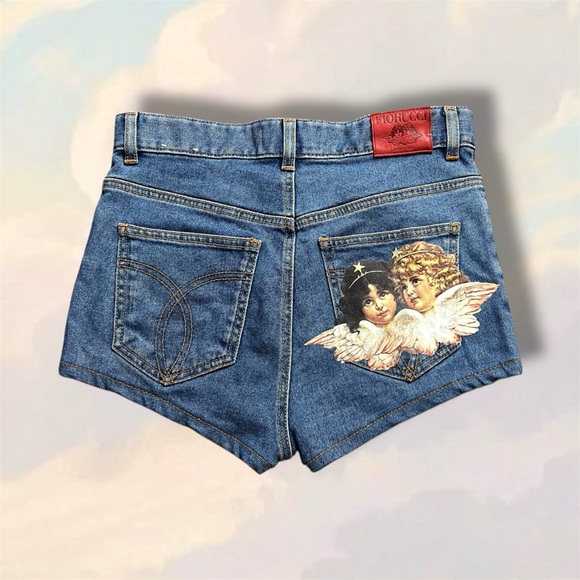 Fiorucci jean denim Shorts with Angel cherubs - Picture 1 of 4